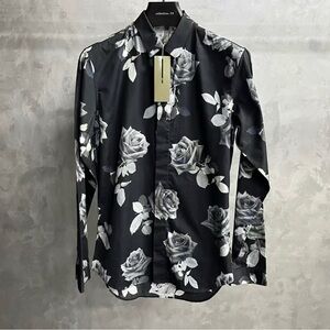 🚩steal authentic Dior Black and Gray Rose Print Shirt